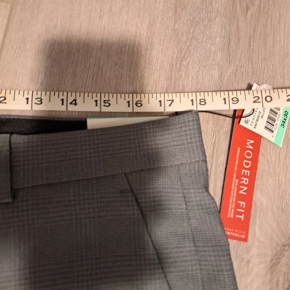 Perry Ellis Mens Modern Fit Dress Pant 36x30* Gray Windowpane Stretch Luxury NWT